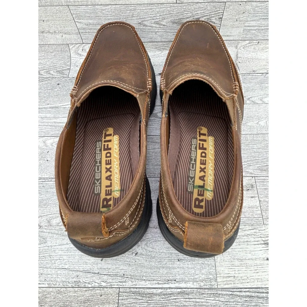 Skechers Relaxed Fit Mens Brown Leather Slip On Loafer Shoes Size 8.5‎ 63697